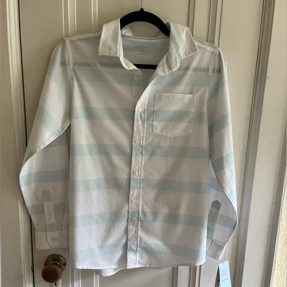NWT Cat & Jack Boys Blue Striped Long Sleeve Shirt Button Up Size 12/14